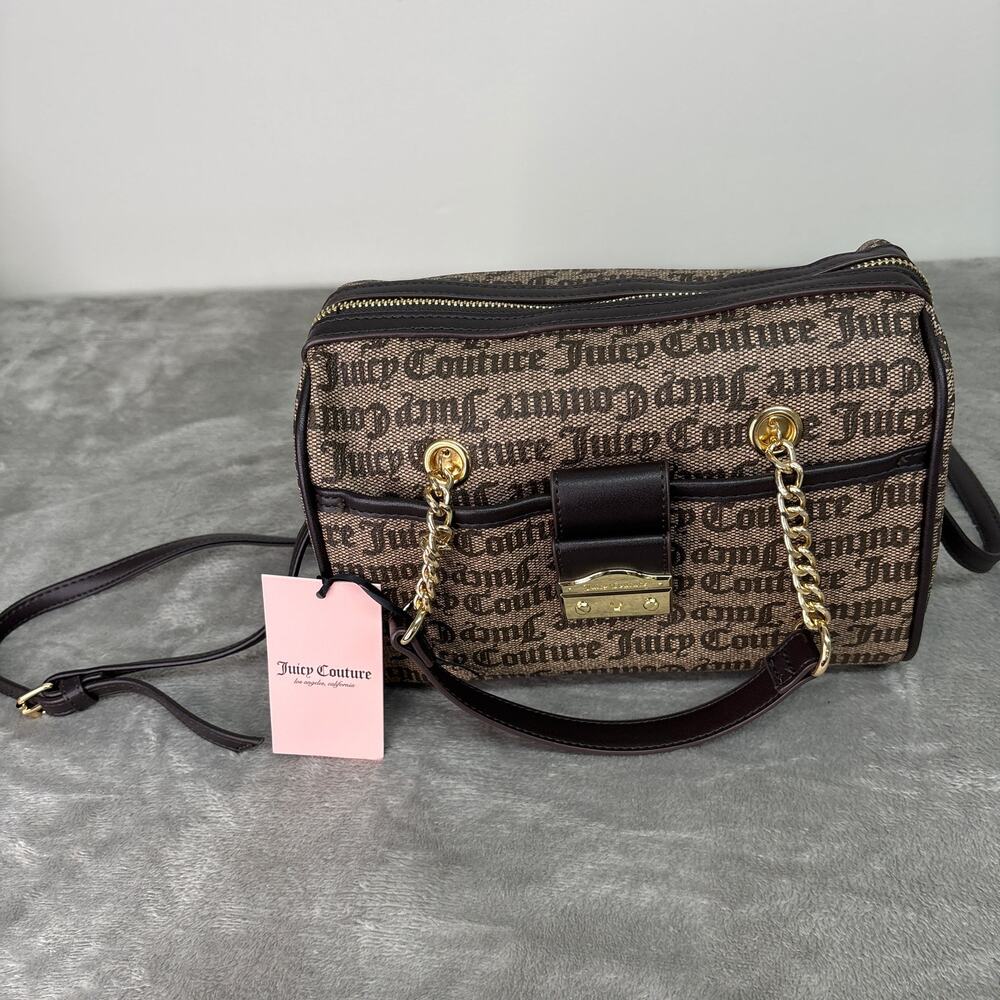 Juicy Couture Pop That Lock Satchel Taupe Dark Brown Logo Bag 11JCCA2JC GST